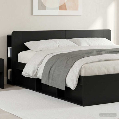 Headboard Cabinet with Storage Black Engineered Wood