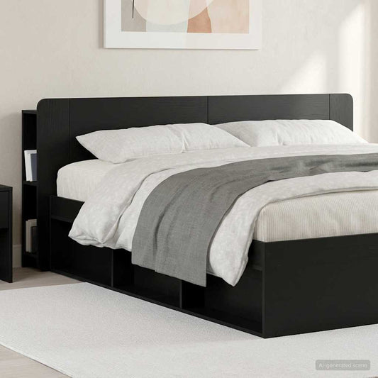 Headboard Cabinet with Storage Black Engineered Wood