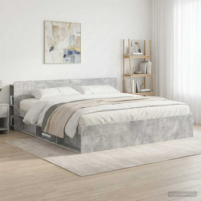 Headboard Cabinet with Storage Concrete Grey Engineered Wood