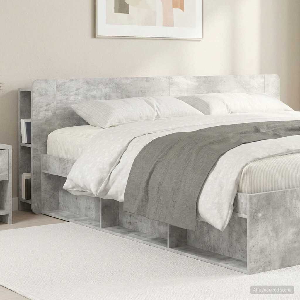 Headboard Cabinet with Storage Concrete Grey Engineered Wood
