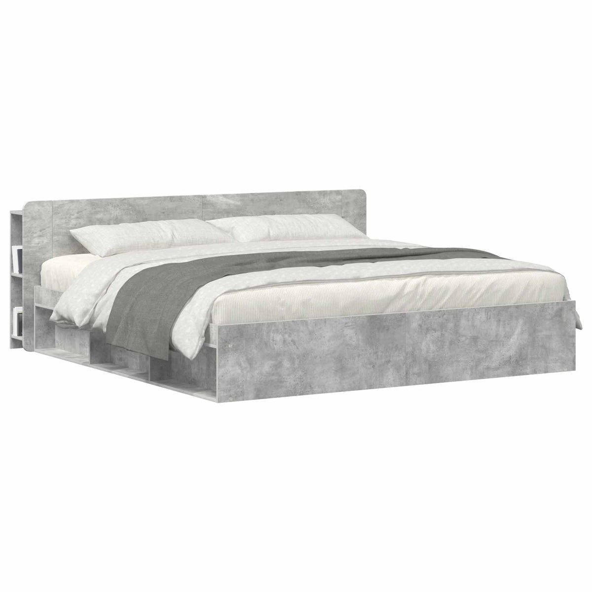 Headboard Cabinet with Storage Concrete Grey Engineered Wood