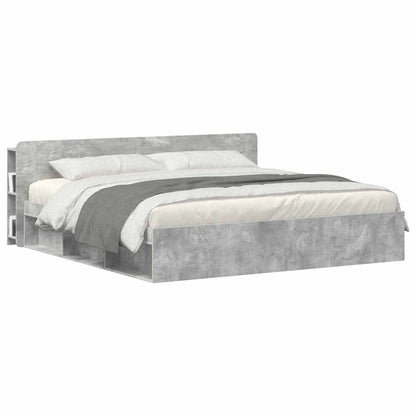 Headboard Cabinet with Storage Concrete Grey Engineered Wood