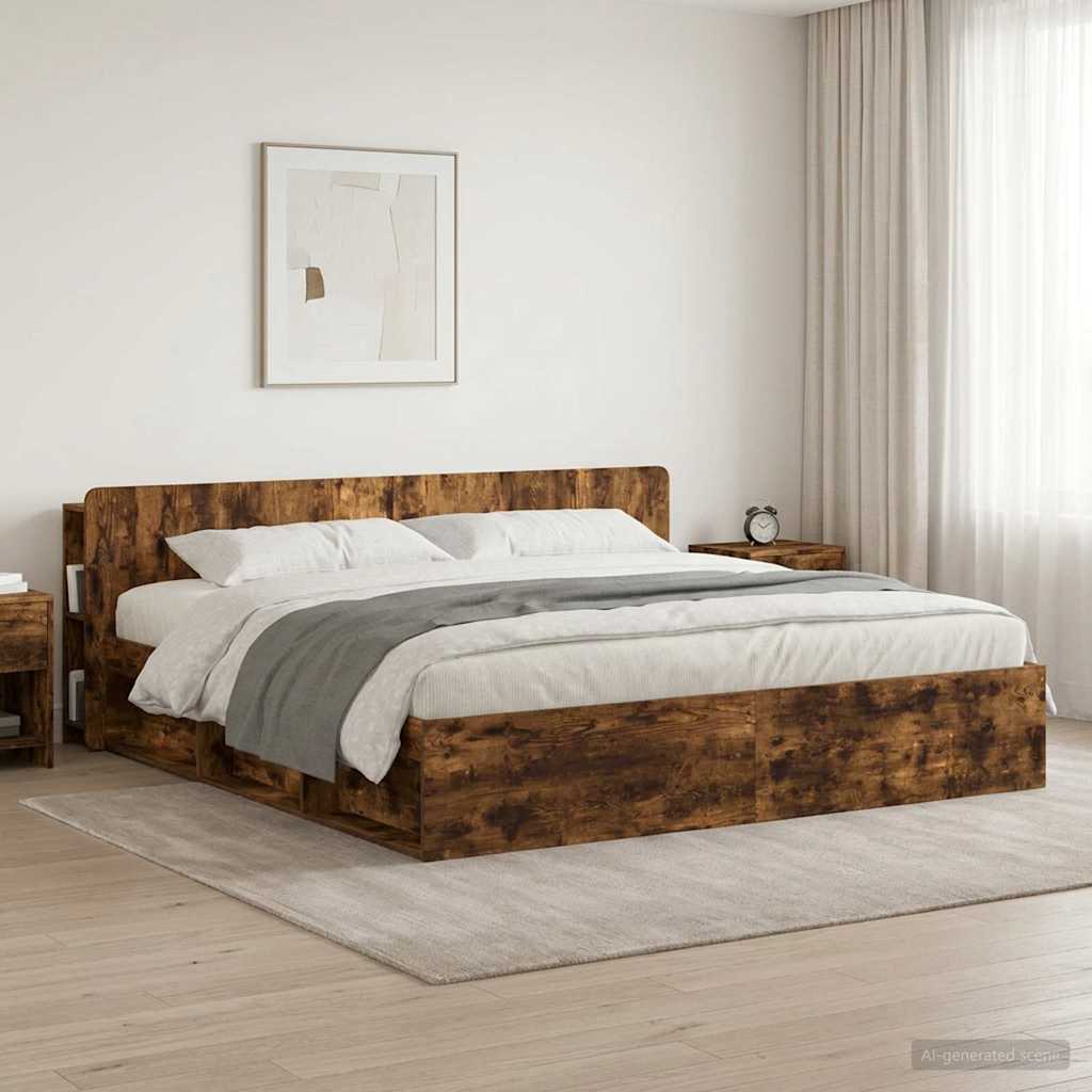 Headboard Cabinet with Storage Smoked Oak Engineered Wood