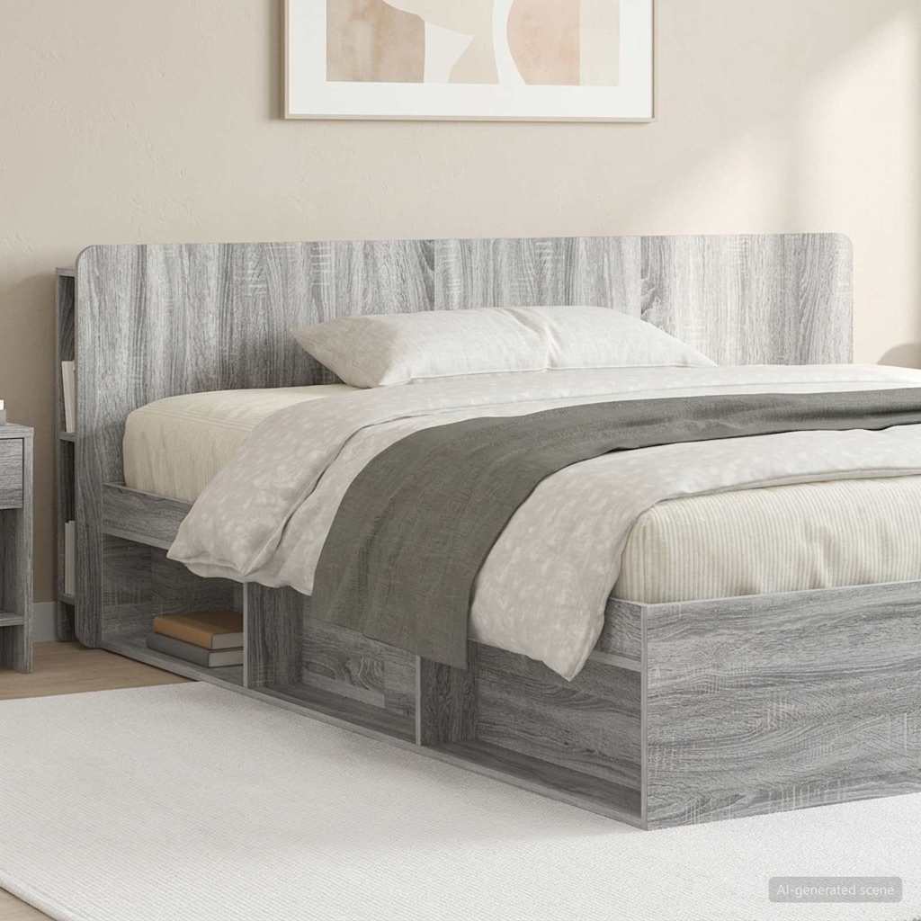 Headboard Cabinet with Storage Grey Sonoma Engineered Wood