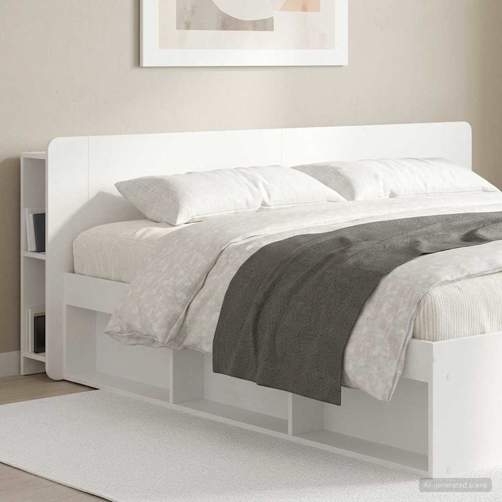 Headboard Cabinet with Storage White Engineered Wood
