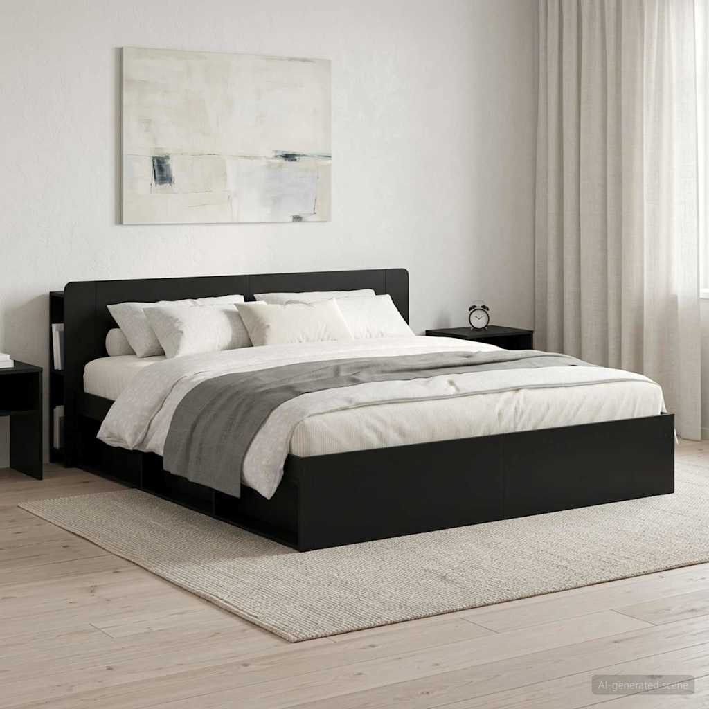 Headboard Cabinet with Storage Black Engineered Wood