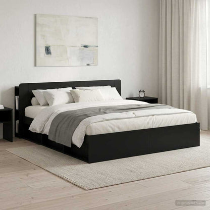 Headboard Cabinet with Storage Black Engineered Wood