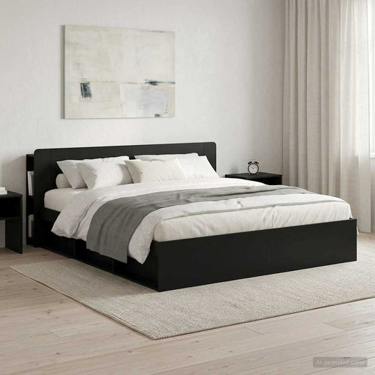 Headboard Cabinet with Storage Black Engineered Wood