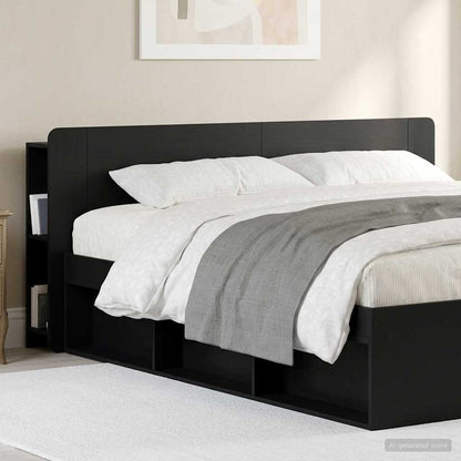 Headboard Cabinet with Storage Black Engineered Wood