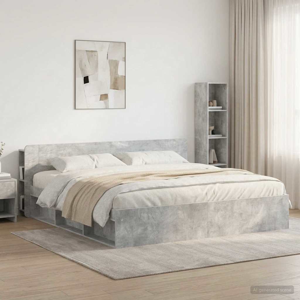 Headboard Cabinet with Storage Concrete Grey Engineered Wood