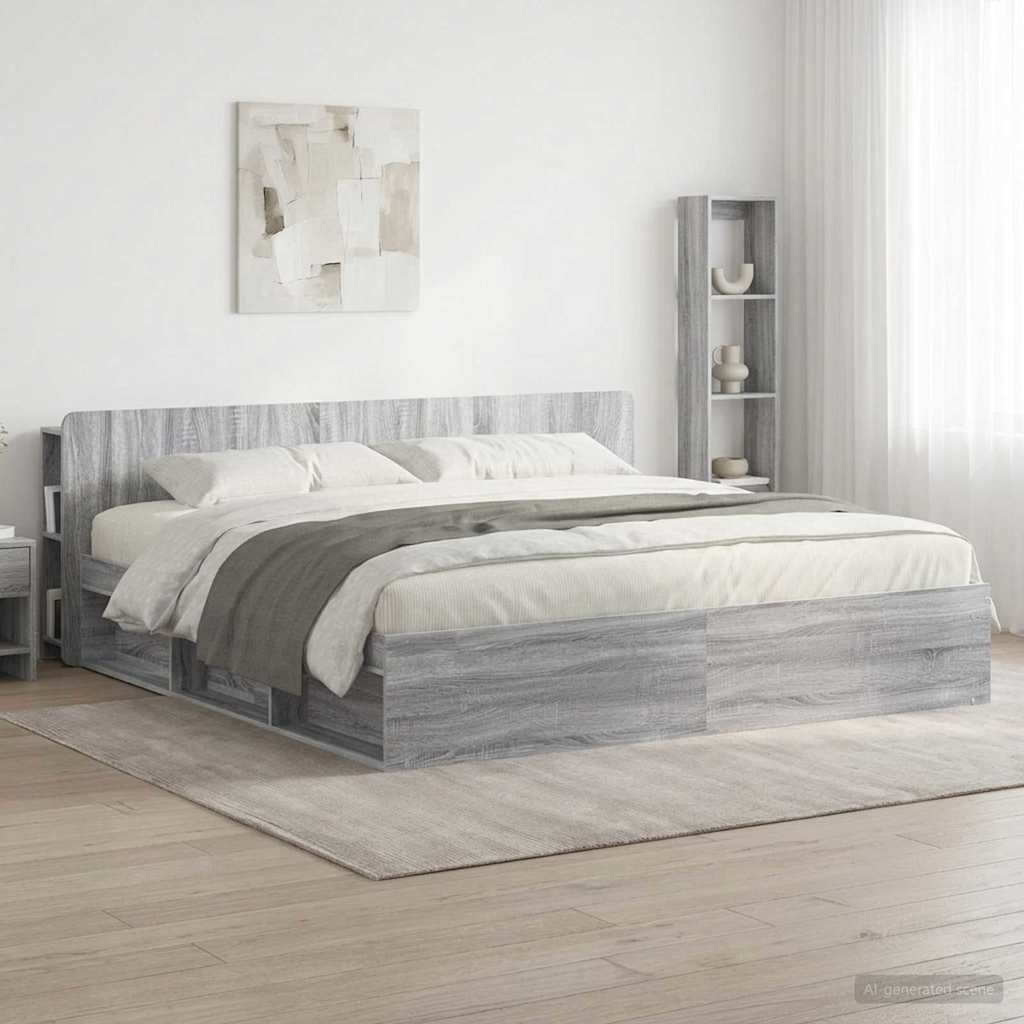 Headboard Cabinet with Storage Grey Sonoma Engineered Wood