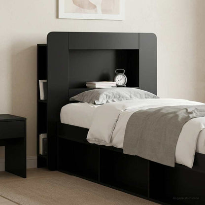 Headboard Cabinet with Storage Black Engineered Wood