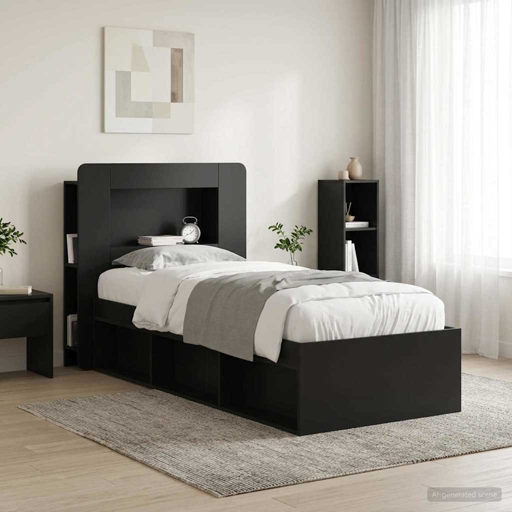 Headboard Cabinet with Storage Black Engineered Wood