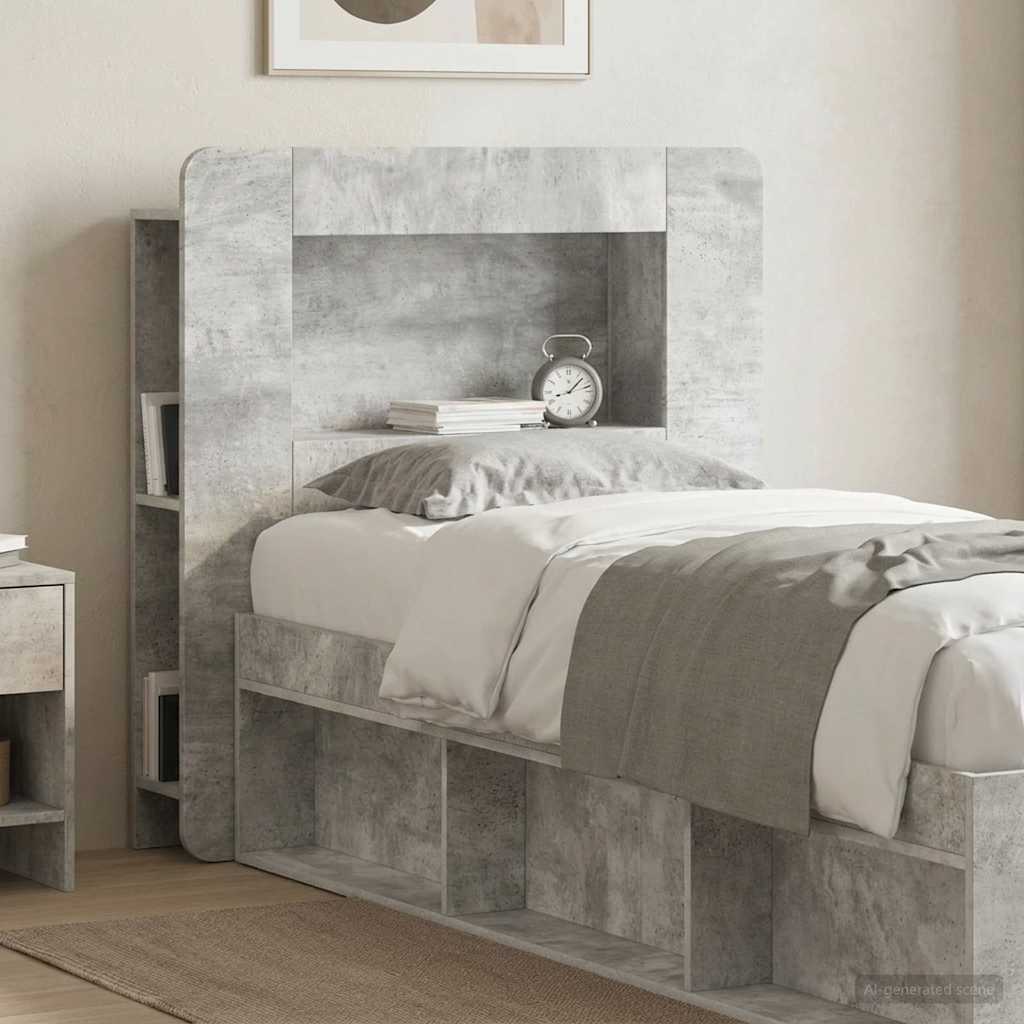Headboard Cabinet with Storage Concrete Grey Engineered Wood