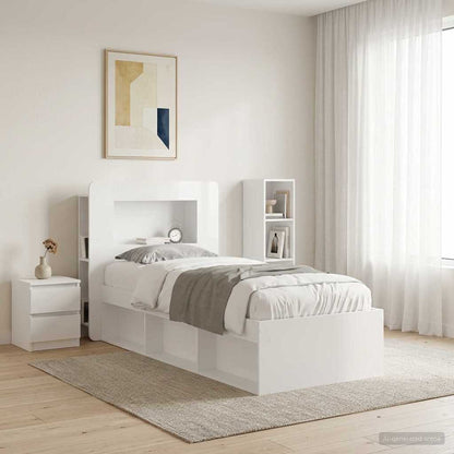 Headboard Cabinet with Storage High Gloss White Engineered Wood