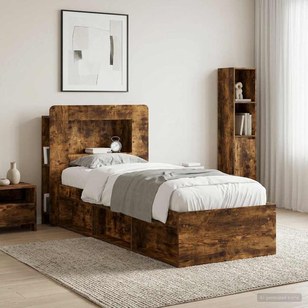 Headboard Cabinet with Storage Smoked Oak Engineered Wood