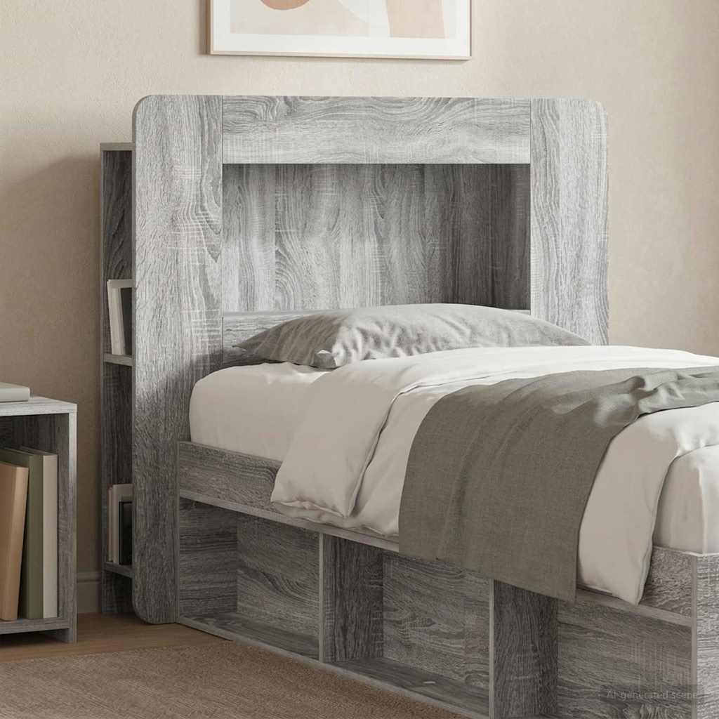 Headboard Cabinet with Storage Grey Sonoma Engineered Wood