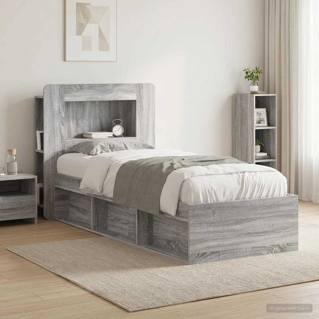 Headboard Cabinet with Storage Grey Sonoma Engineered Wood