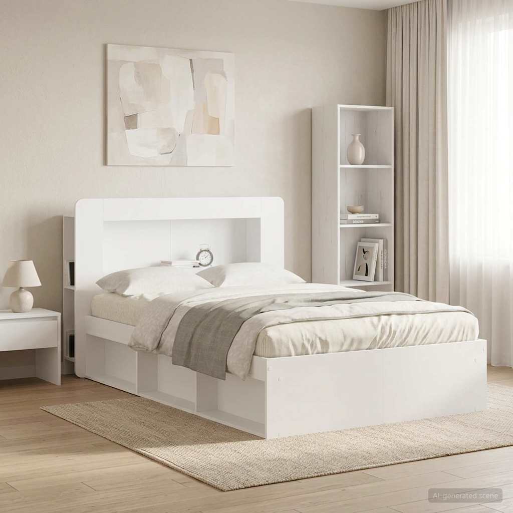 Headboard Cabinet with Storage White Engineered Wood