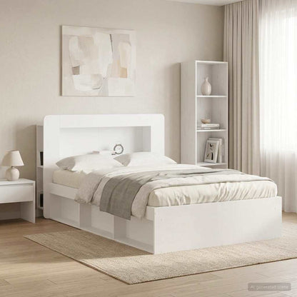 Headboard Cabinet with Storage White Engineered Wood