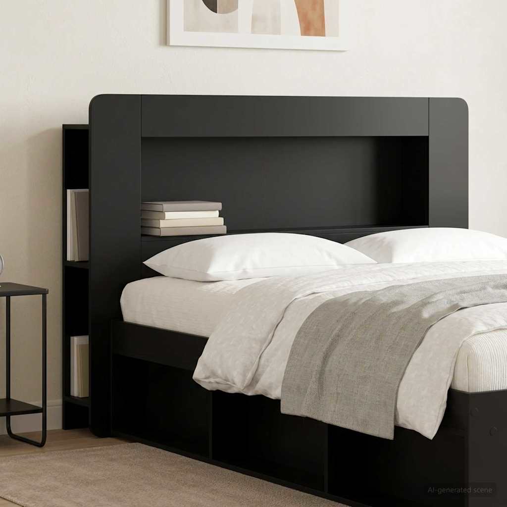 Headboard Cabinet with Storage Black Engineered Wood