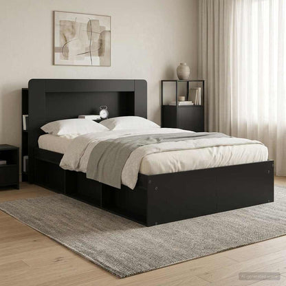 Headboard Cabinet with Storage Black Engineered Wood