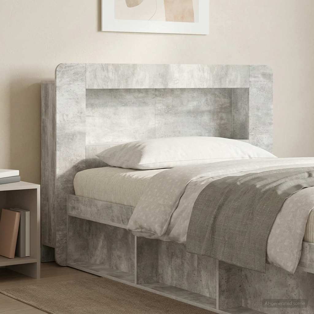 Headboard Cabinet with Storage Concrete Grey Engineered Wood