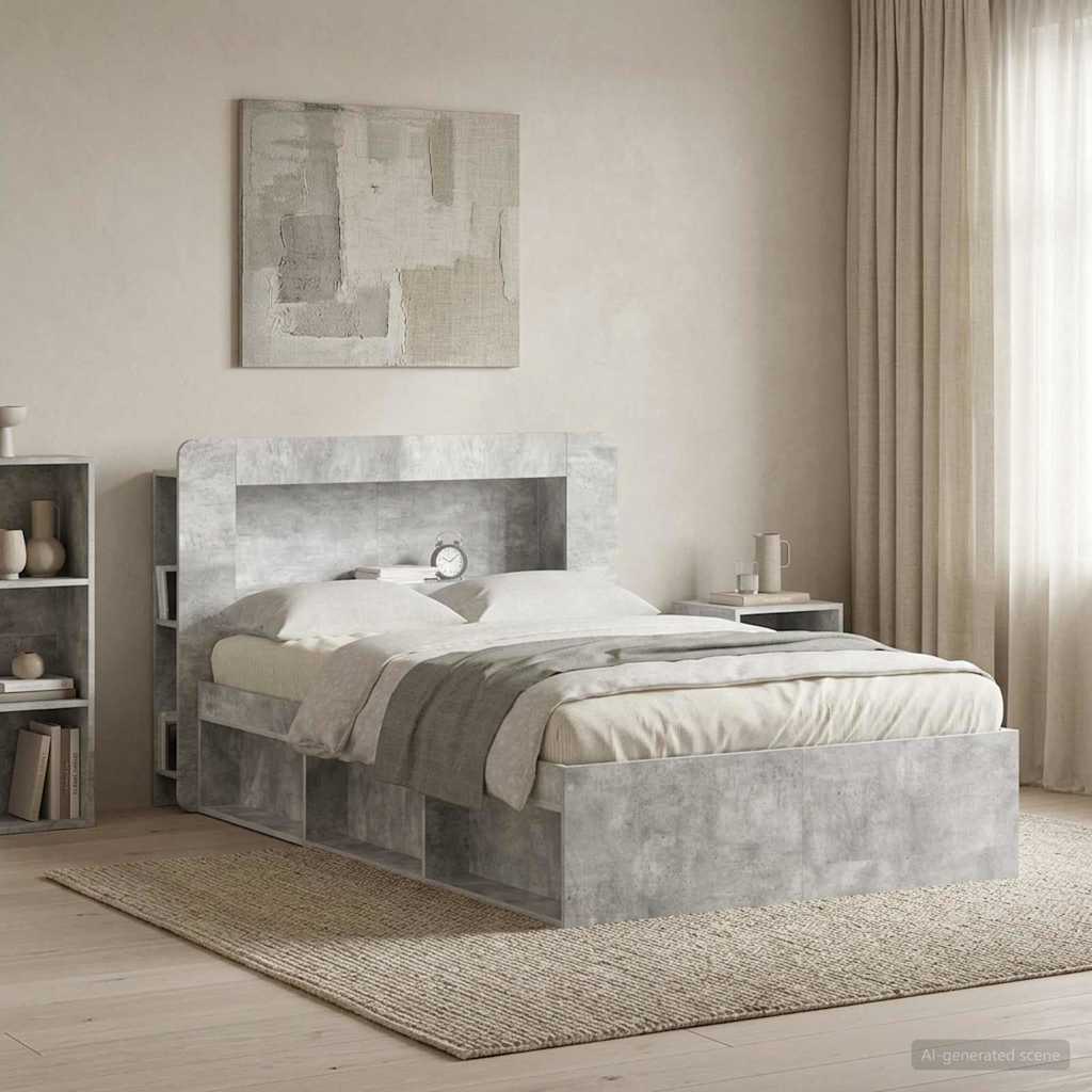 Headboard Cabinet with Storage Concrete Grey Engineered Wood