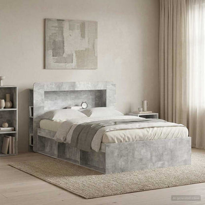 Headboard Cabinet with Storage Concrete Grey Engineered Wood