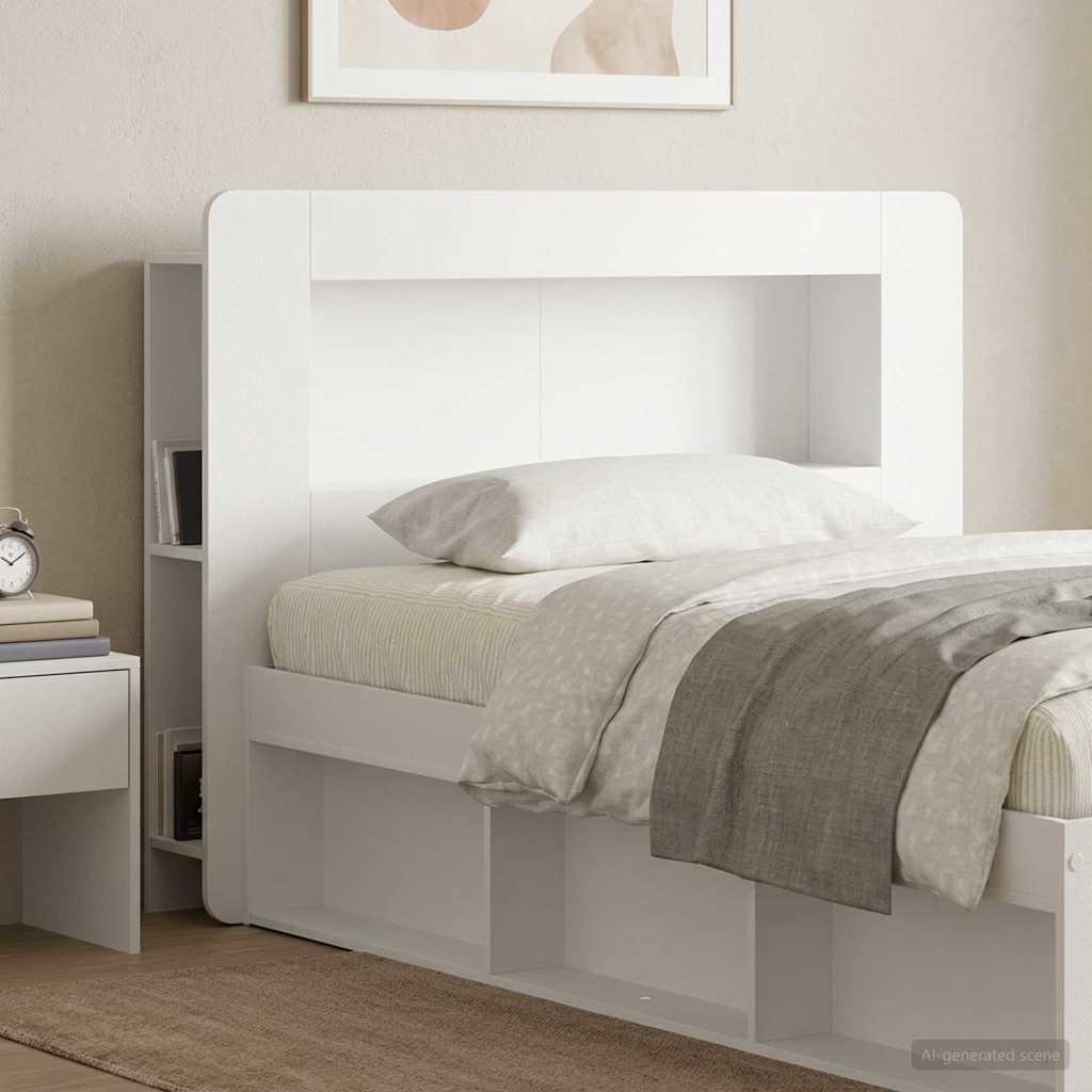 Headboard Cabinet with Storage High Gloss White Engineered Wood