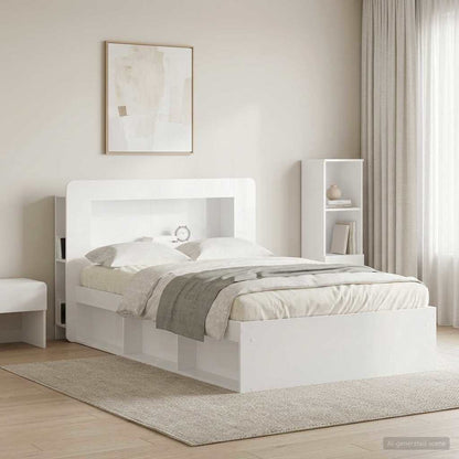Headboard Cabinet with Storage High Gloss White Engineered Wood