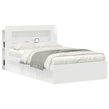 Headboard Cabinet with Storage High Gloss White Engineered Wood