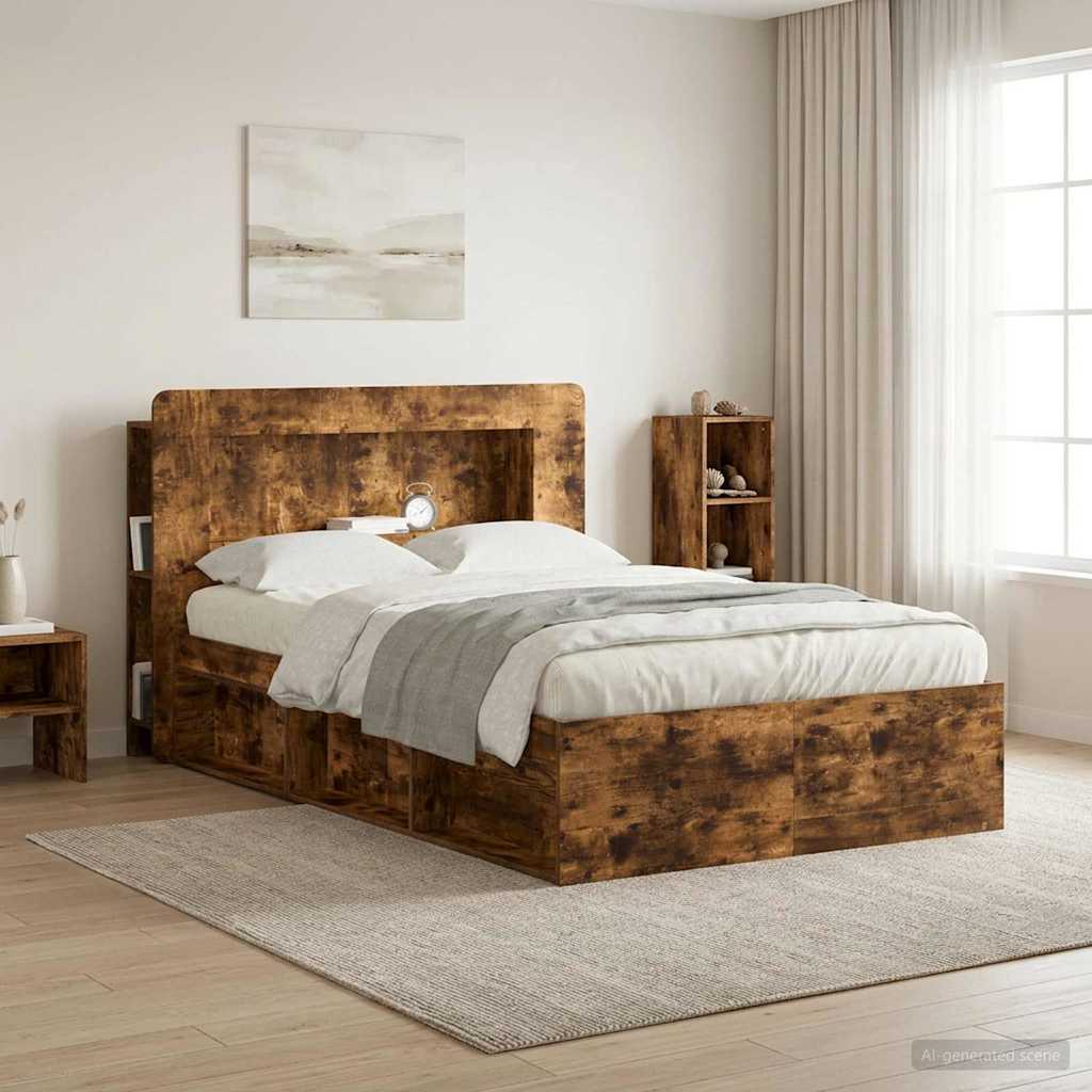 Headboard Cabinet with Storage Smoked Oak Engineered Wood