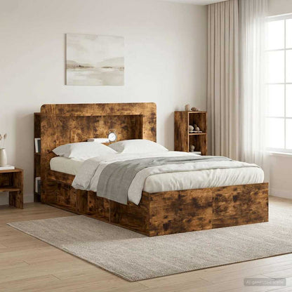 Headboard Cabinet with Storage Smoked Oak Engineered Wood