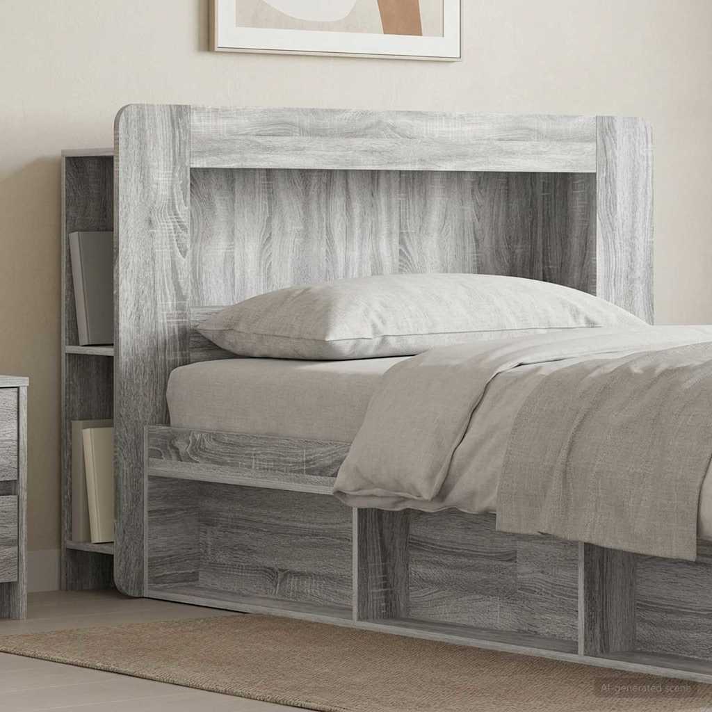 Headboard Cabinet with Storage Grey Sonoma Engineered Wood
