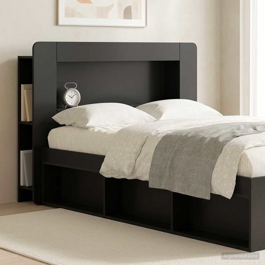 Headboard Cabinet with Storage Black Engineered Wood