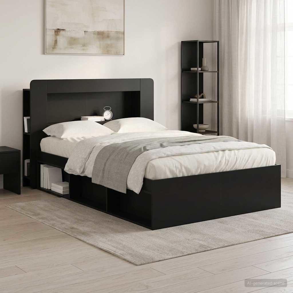 Headboard Cabinet with Storage Black Engineered Wood