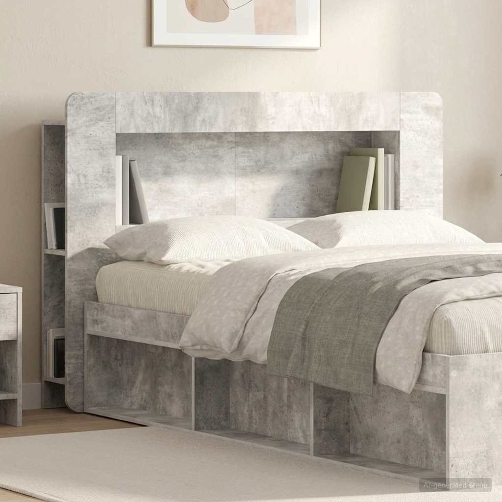 Headboard Cabinet with Storage Concrete Grey Engineered Wood