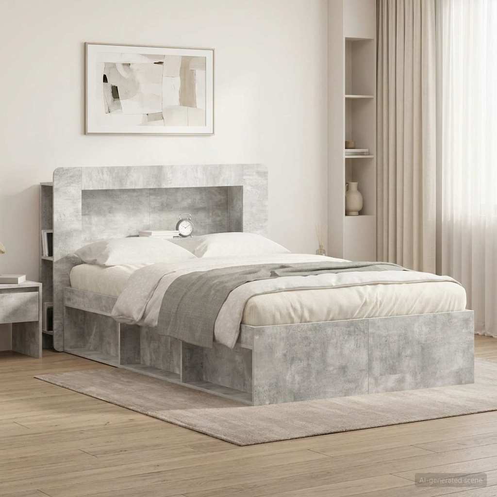 Headboard Cabinet with Storage Concrete Grey Engineered Wood