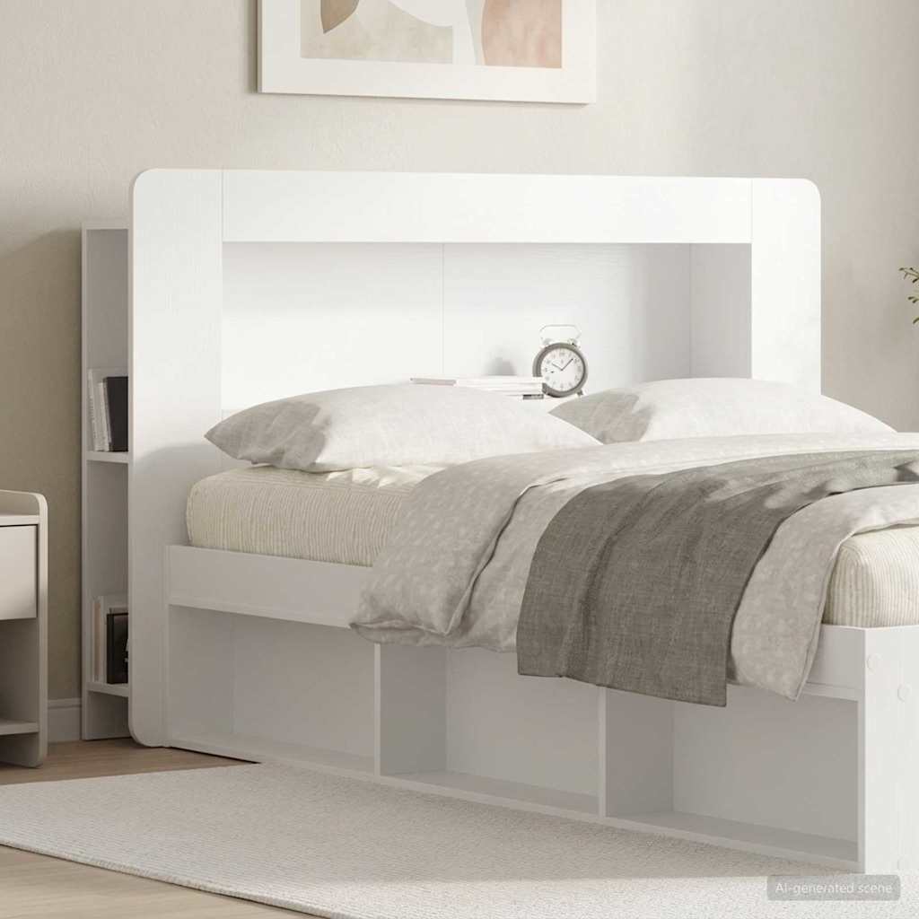 Headboard Cabinet with Storage High Gloss White Engineered Wood