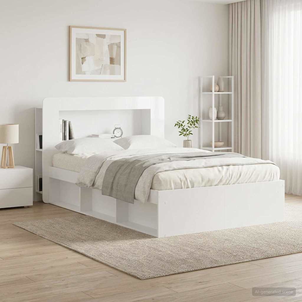 Headboard Cabinet with Storage High Gloss White Engineered Wood