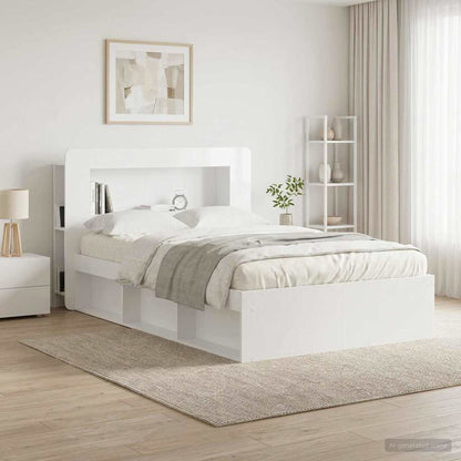 Headboard Cabinet with Storage High Gloss White Engineered Wood