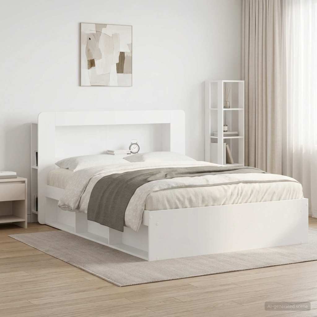 Headboard Cabinet with Storage White Engineered Wood