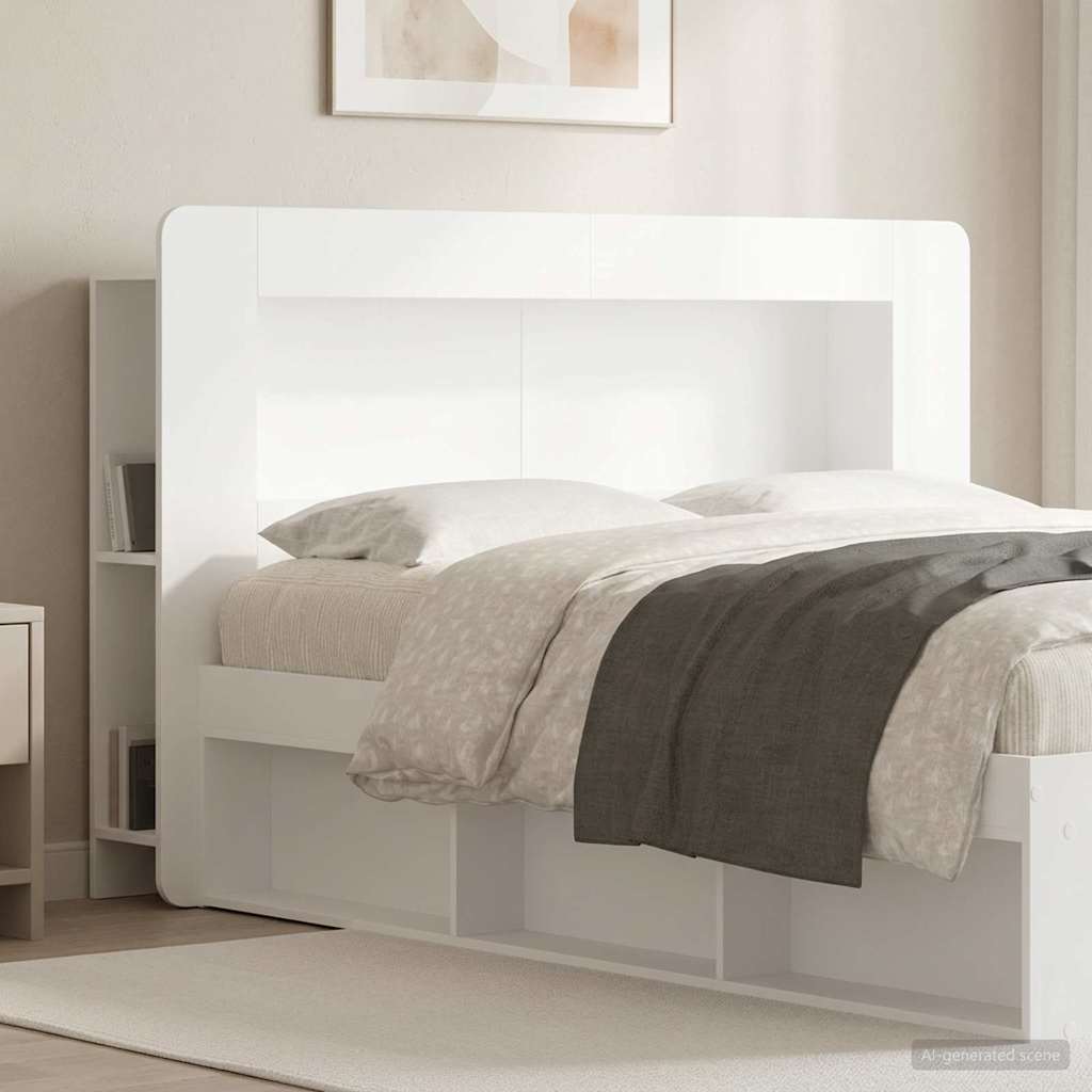 Headboard Cabinet with Storage White Engineered Wood