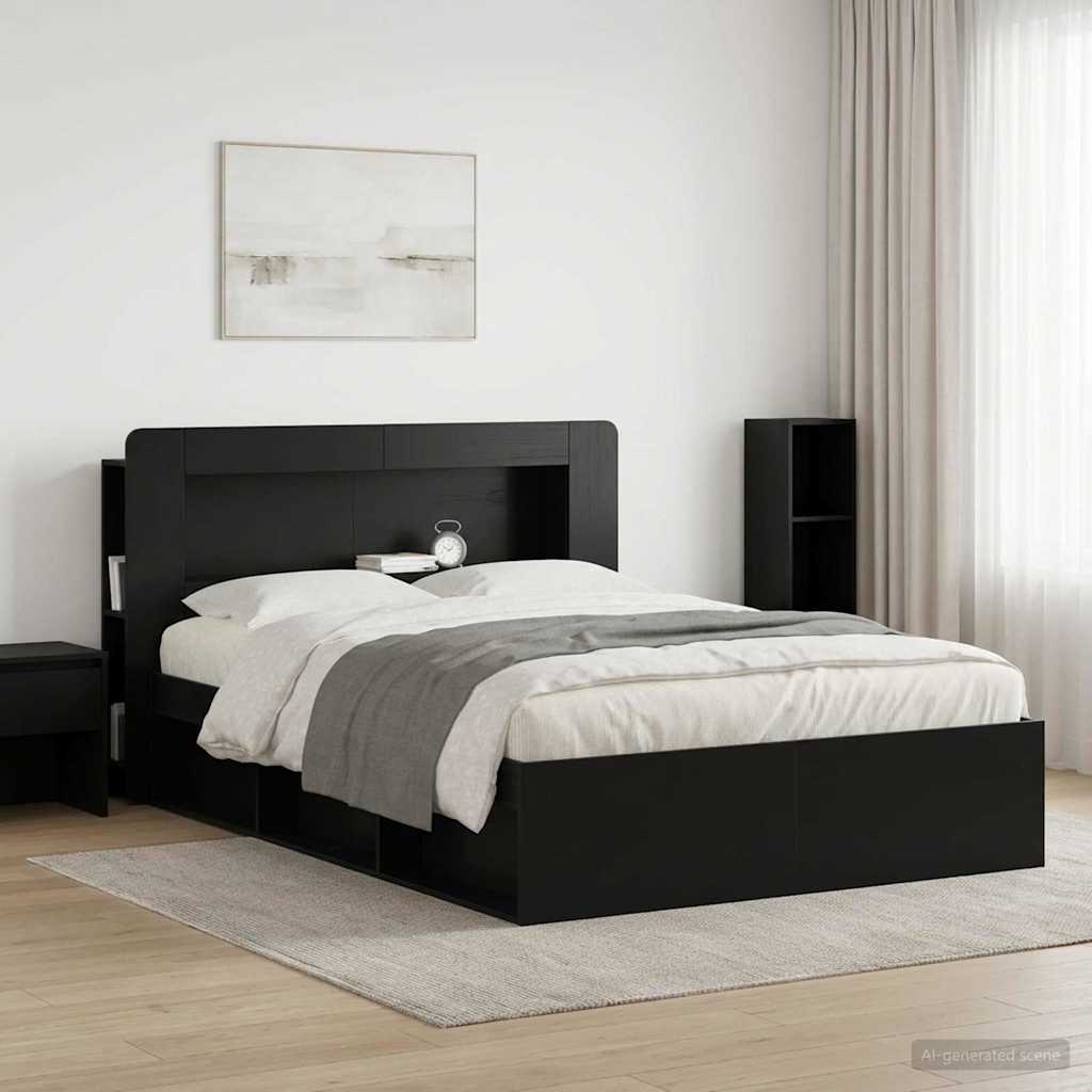 Headboard Cabinet with Storage Black Engineered Wood