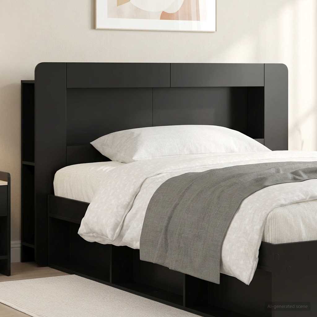 Headboard Cabinet with Storage Black Engineered Wood