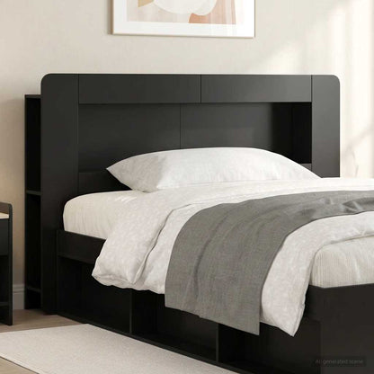 Headboard Cabinet with Storage Black Engineered Wood