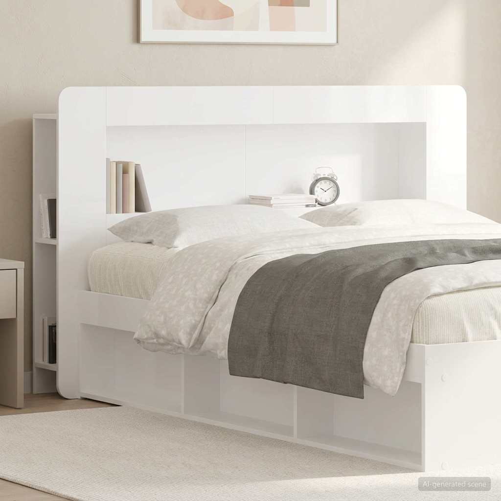 Headboard Cabinet with Storage High Gloss White Engineered Wood