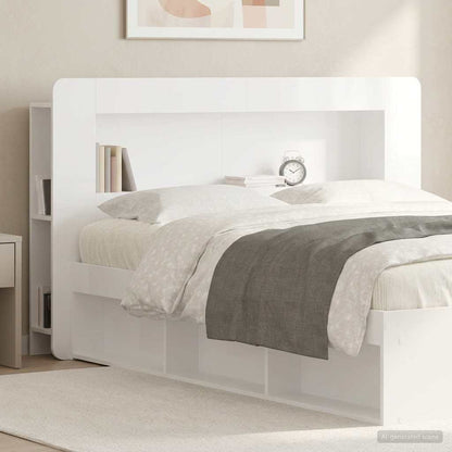 Headboard Cabinet with Storage High Gloss White Engineered Wood