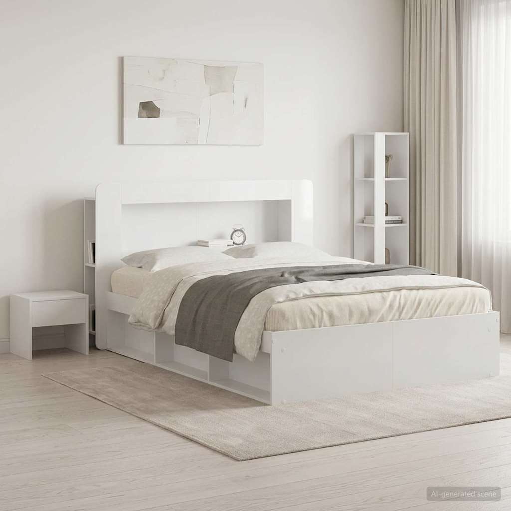 Headboard Cabinet with Storage High Gloss White Engineered Wood